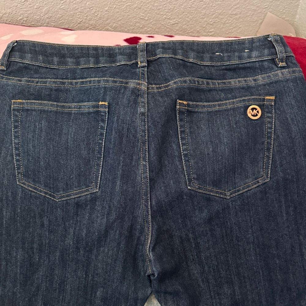 Michael Kors Women's Dark Blue Straight-Leg Jeans with Gold Logo
